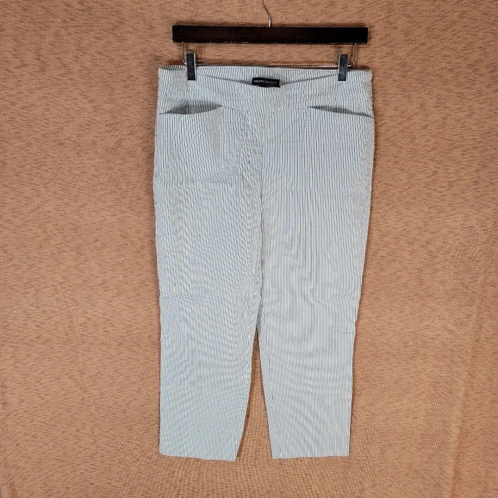 Hilary Radley Cropped Ankle Pants Blue Striped Elastic Pull On Pants Nautical Lg